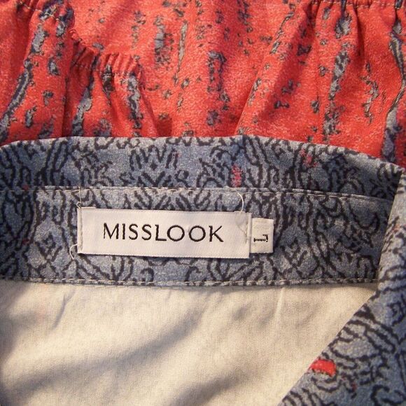 Misslook Button Up Shirt Top Womens Large Ombre 3/4 Sleeves Collared Gray Coral - Picture 7 of 10